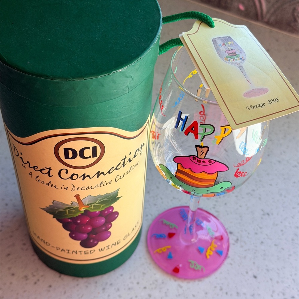 Hand-Painted 'Happy Birthday' Pink Party Wine Glass